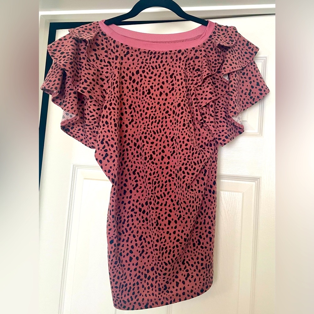 Pink Leopard Flutter Sleeve Tee